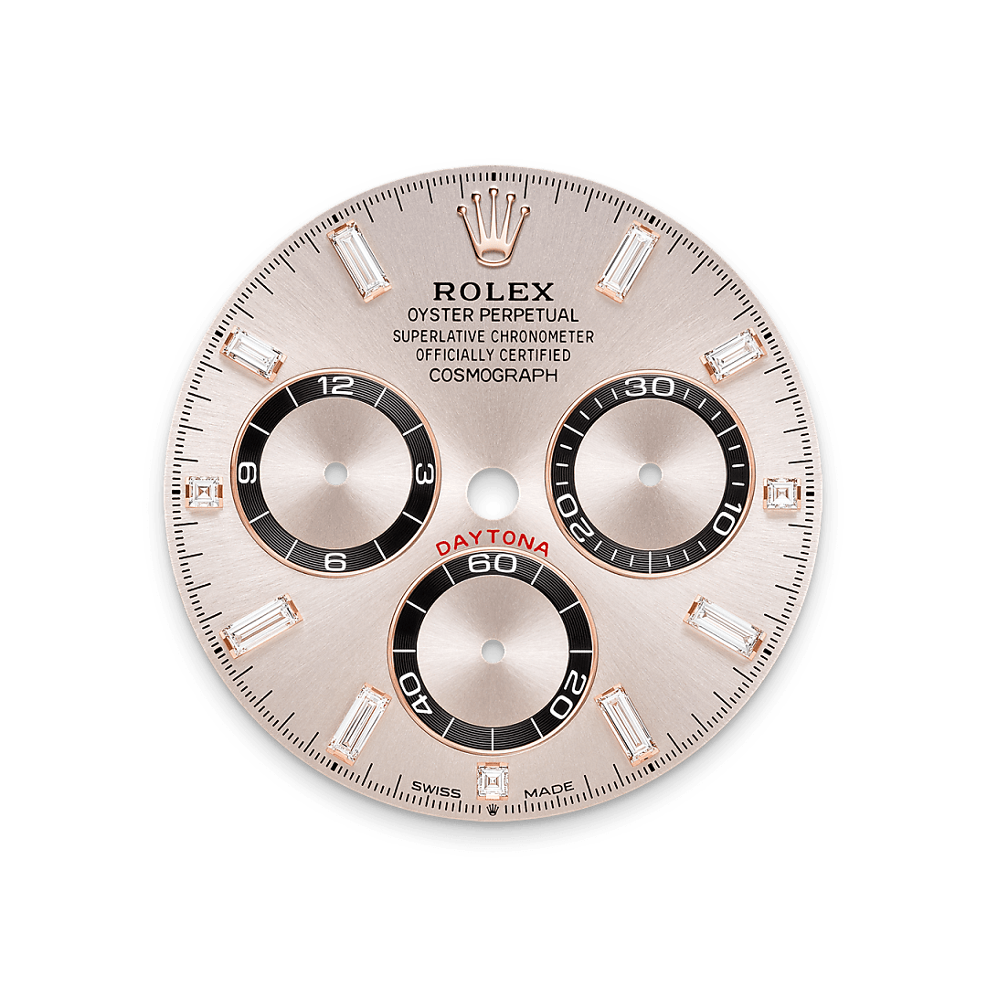 18캐럿 에버로즈 골드, 다이아몬드가 세팅된 러그 소재의 롤렉스 Cosmograph Daytona 다이얼, M126535TBR-0002 - 우노판교