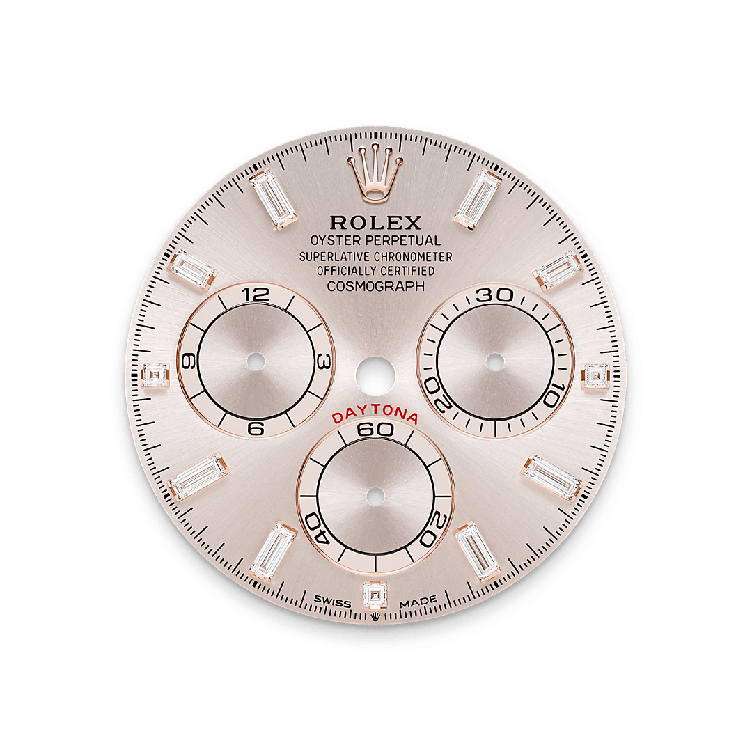 18캐럿 에버로즈 골드, 다이아몬드가 세팅된 러그 소재의 롤렉스 Cosmograph Daytona 다이얼, M126595TBR-0001 - 우노판교