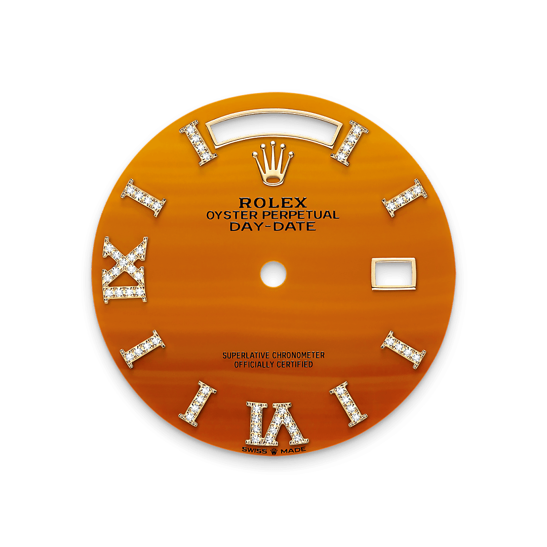 18캐럿 옐로우 골드 소재의 롤렉스 Day-Date 36 다이얼, M128348RBR-0049 - 우노판교